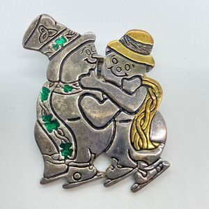 Irish Brooch Pendant Snowman Snow Woman Skating Vintage Sterling Silver 925 Pin
